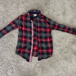 Hatley Red & Navy Plaid Cotton Shirt Jacket with Brown Buttons